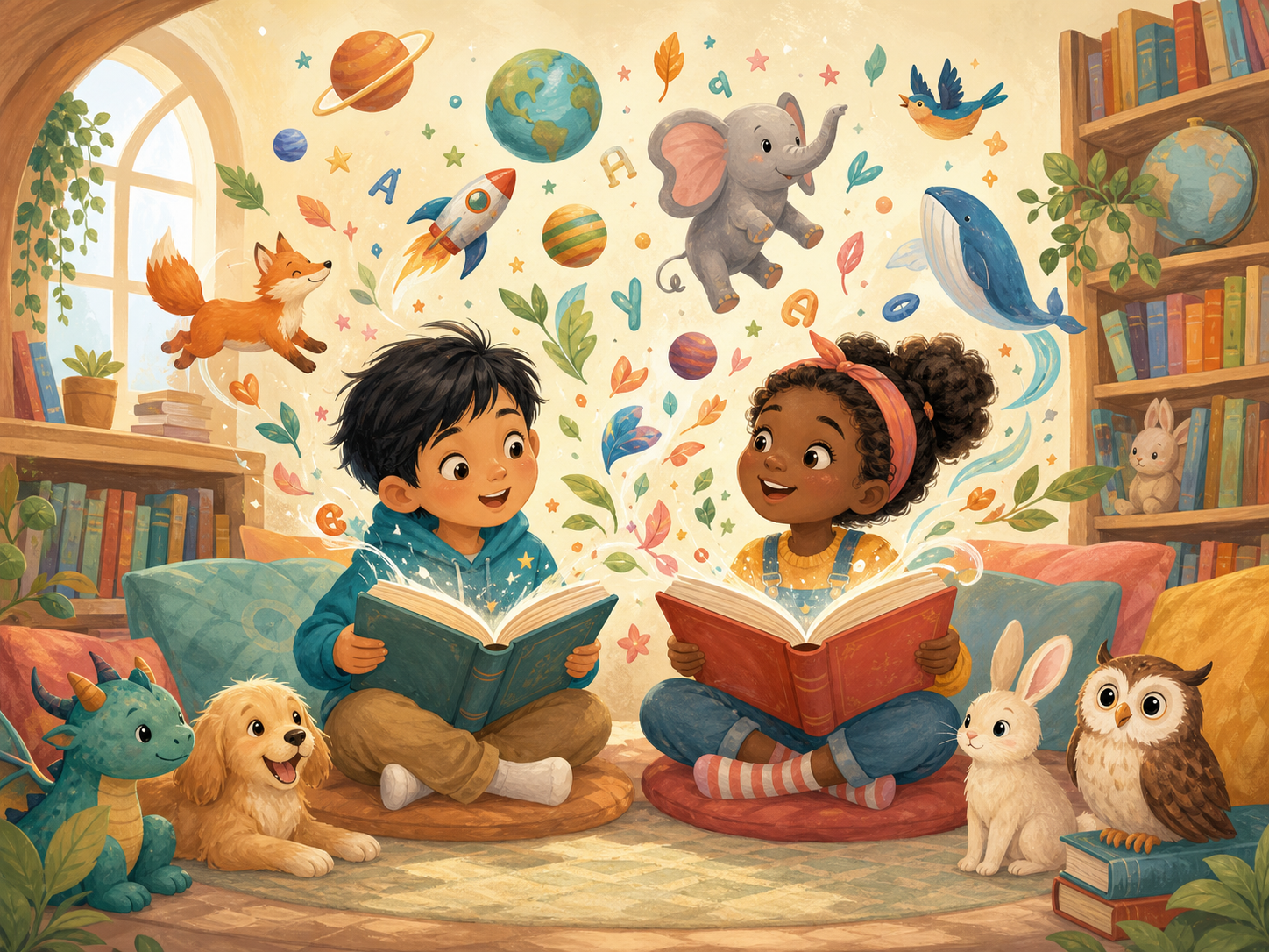 Children discovering a magical world through books